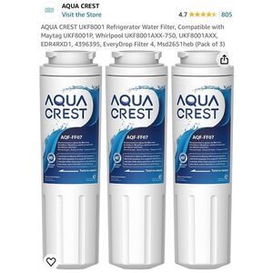 AQUA CREST UKF8001 Refrigerator Water Filters (2 filters)